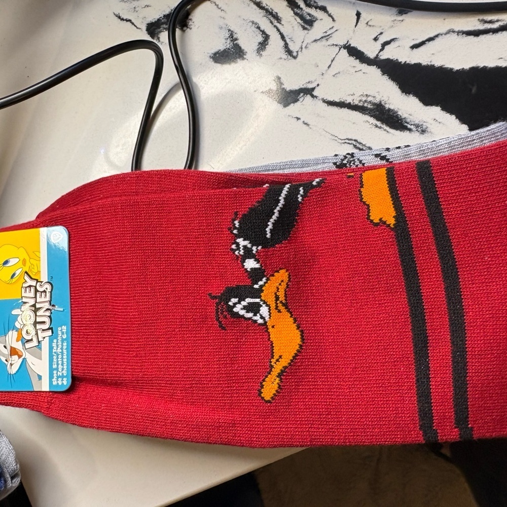 Warner Bros. Red Daffy Duck Novelty Crew Socks with Orange Beak